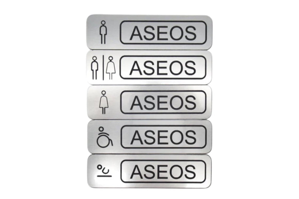 Placa de Aseos en Bicapa con Texto y Pictograma