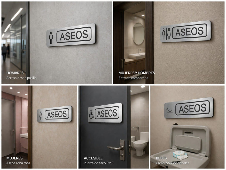 Placa de Aseos en Bicapa con Texto y Pictograma