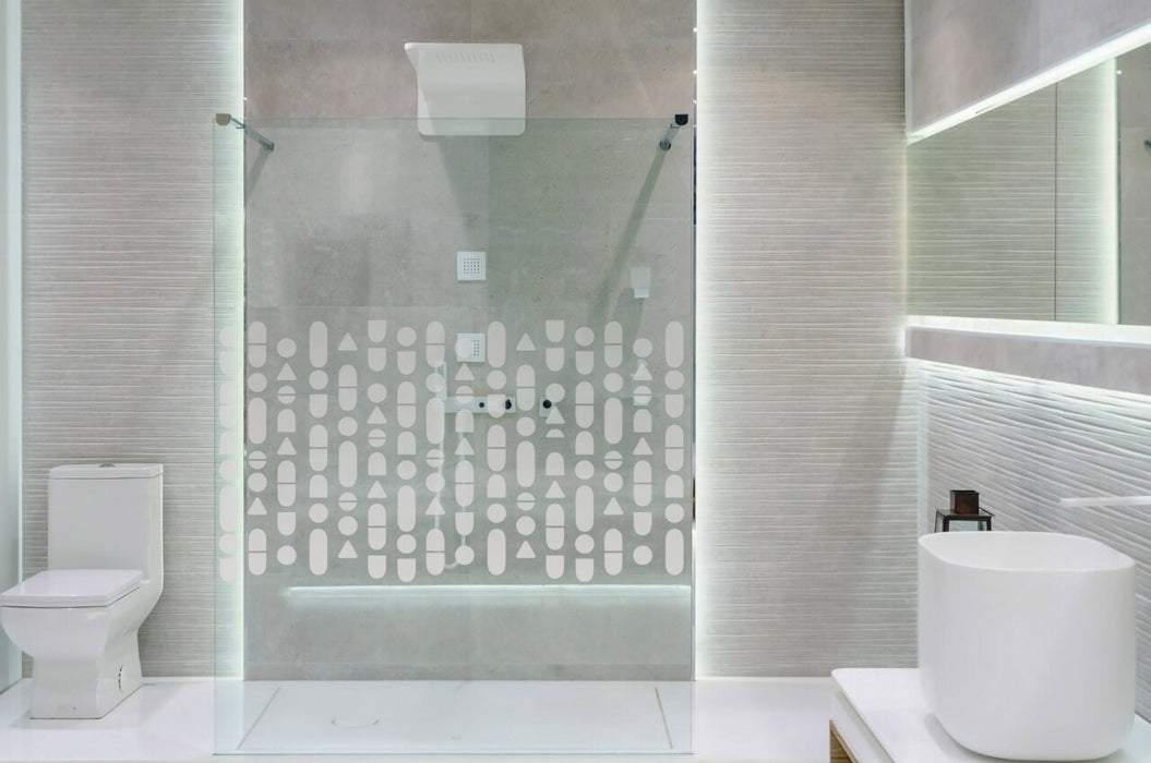 Bathroom interior with white walls, a shower cabin with glass wa