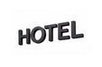 Rótulo exterior de la palabra "HOTEL" impreso en PETG Negro con fondo blanco